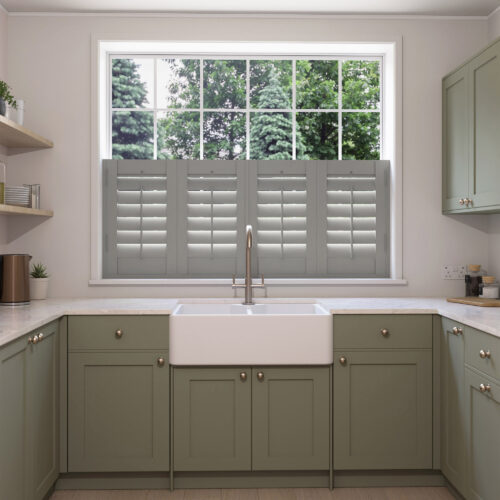 Ash Grey Cafe Style Plantation Shutters