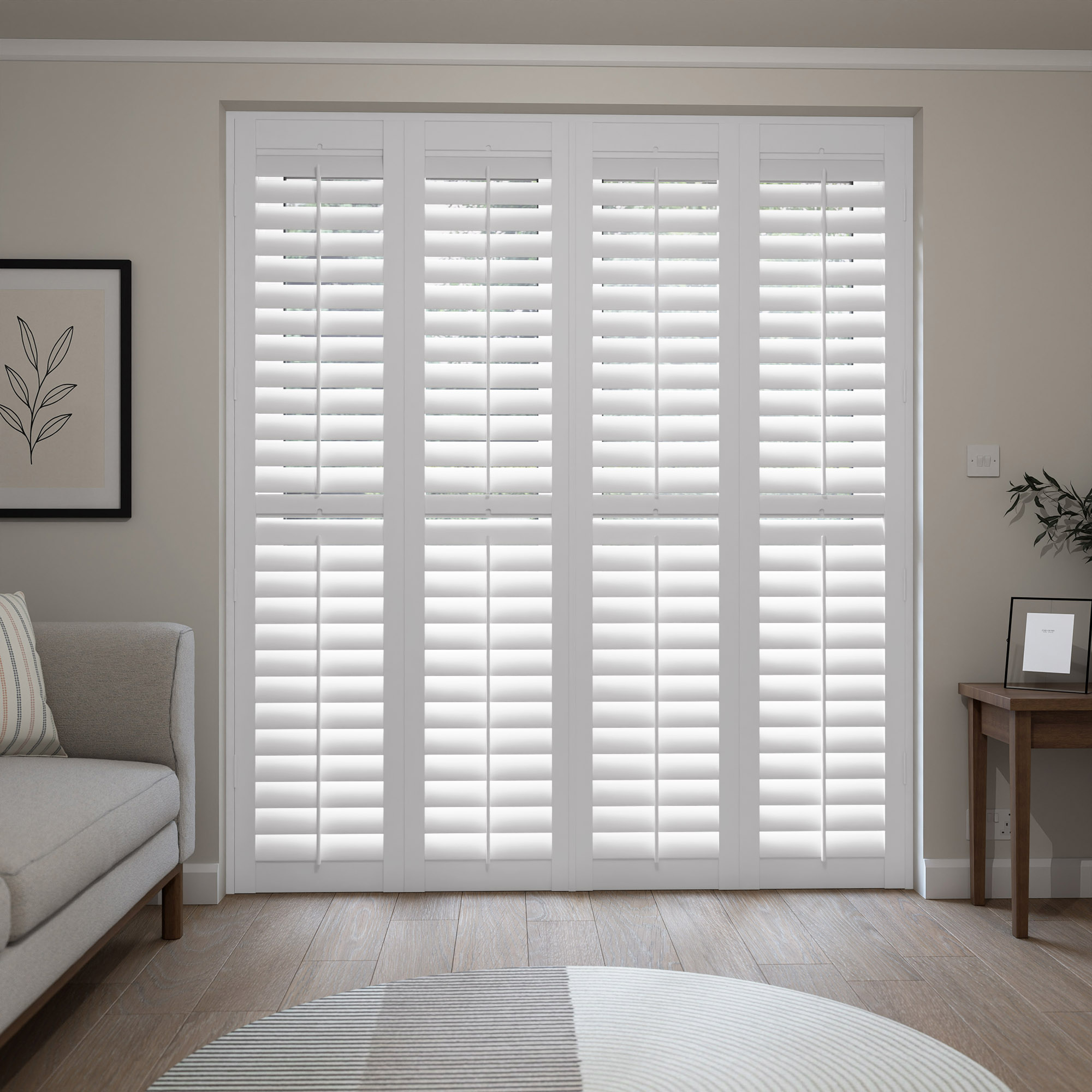 Bright White Full Height Plantation Shutters