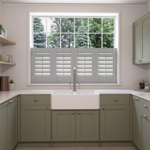 Dove Grey Cafe Style Plantation Shutters