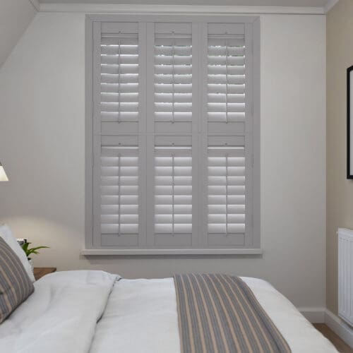 Dove Grey Tier On Tier Plantation Shutters