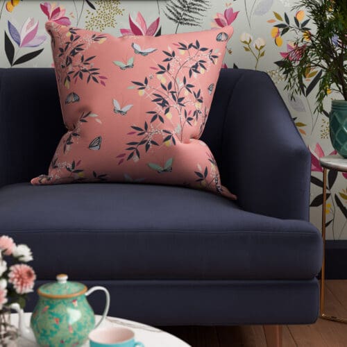 Sara Miller Butterflies & Trellis Peach Cushion