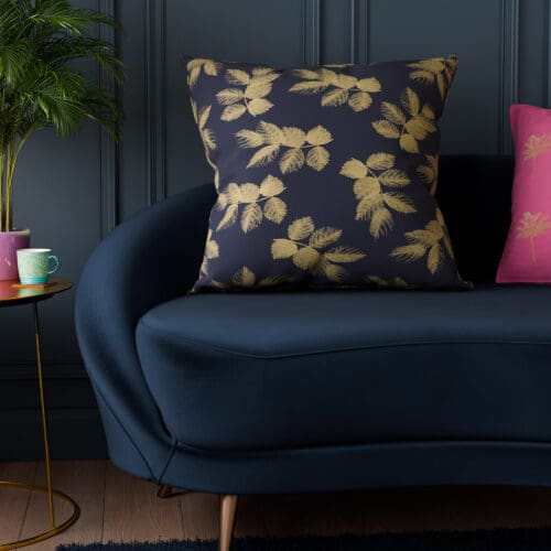 Sara Miller Etched Leaves Deep Navy Cushion