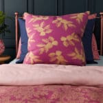 Sara Miller Etched Leaves Fuchsia Cushion