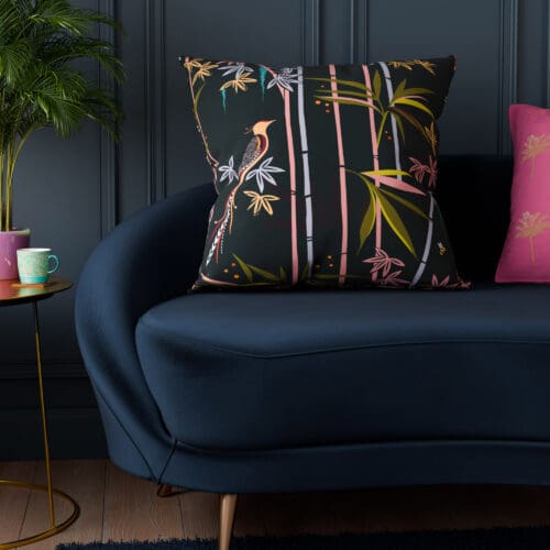Sara Miller Linear Bamboo Dark Green Cushion