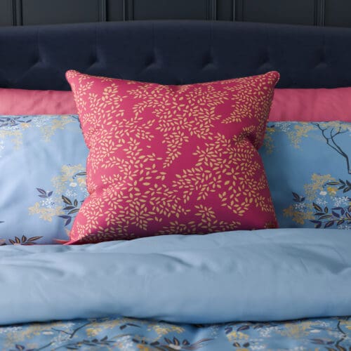 Sara Miller Little Leaves Fuchsia Cushion
