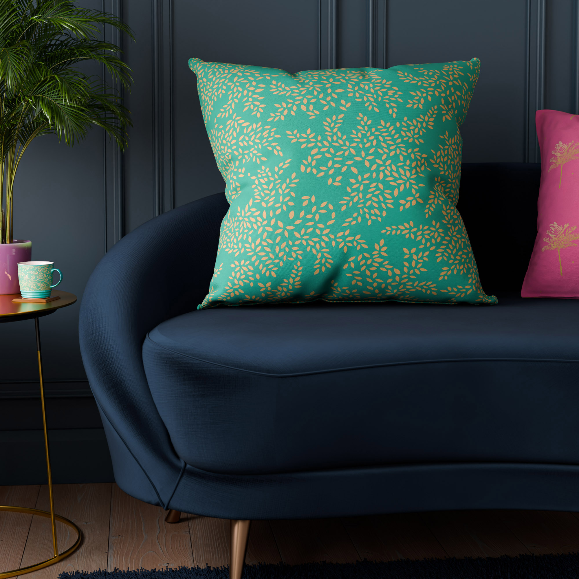 Sara Miller Little Leaves Green Cushion