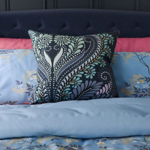 Sara Miller Peacock Filigree Petrol Cushion