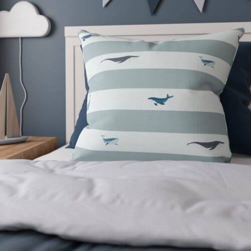 Sophie Allport Whale Stripe Deep Duckegg Cushion