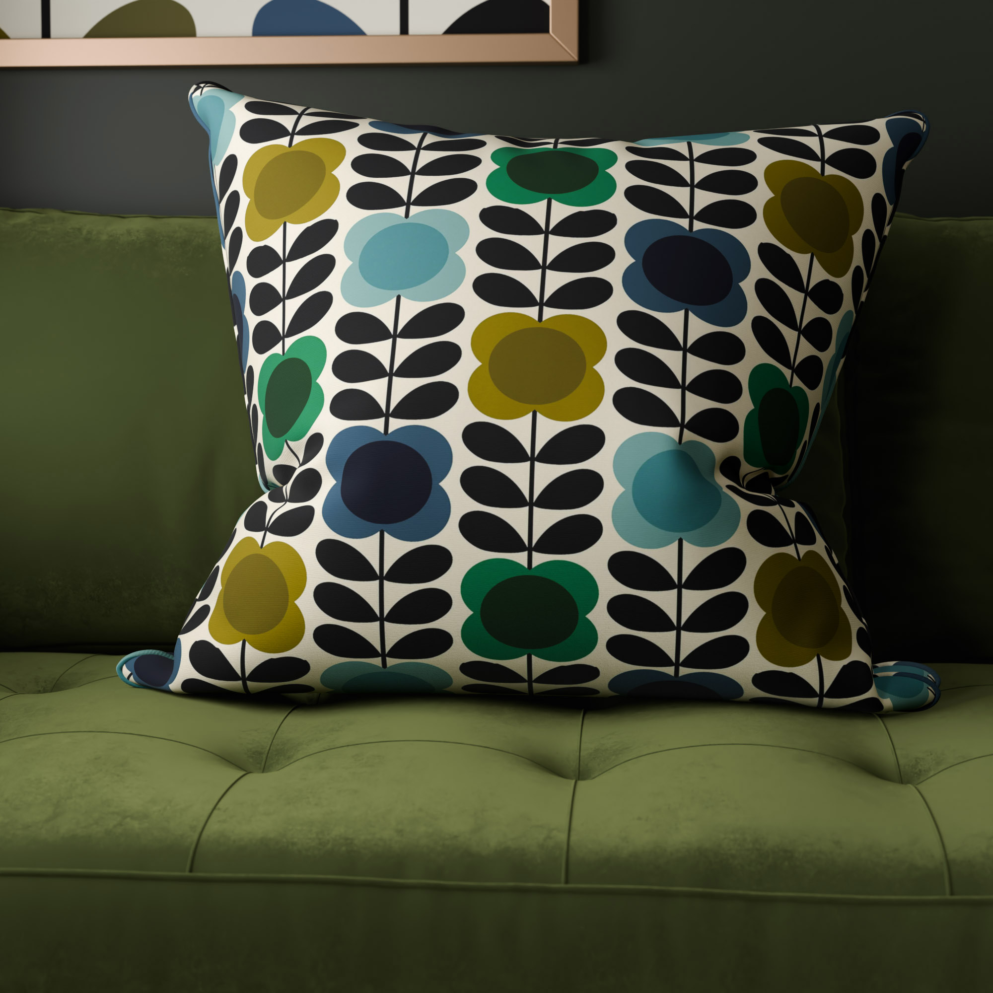 Orla Kiely Spot Flower Stem Blue & Green Cushion