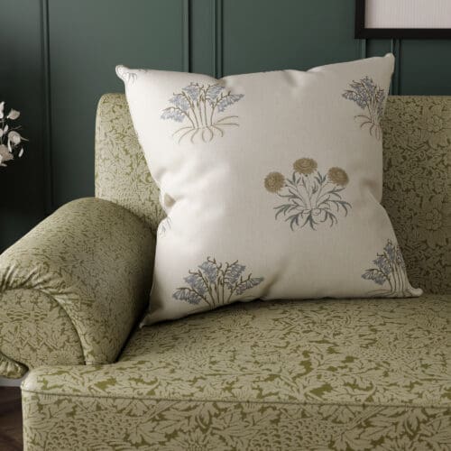 William Morris At Home Lily Flower Embroidery Woad Cushion
