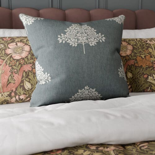 William Morris At Home Marigold Tree Embroidery Woad Cushion