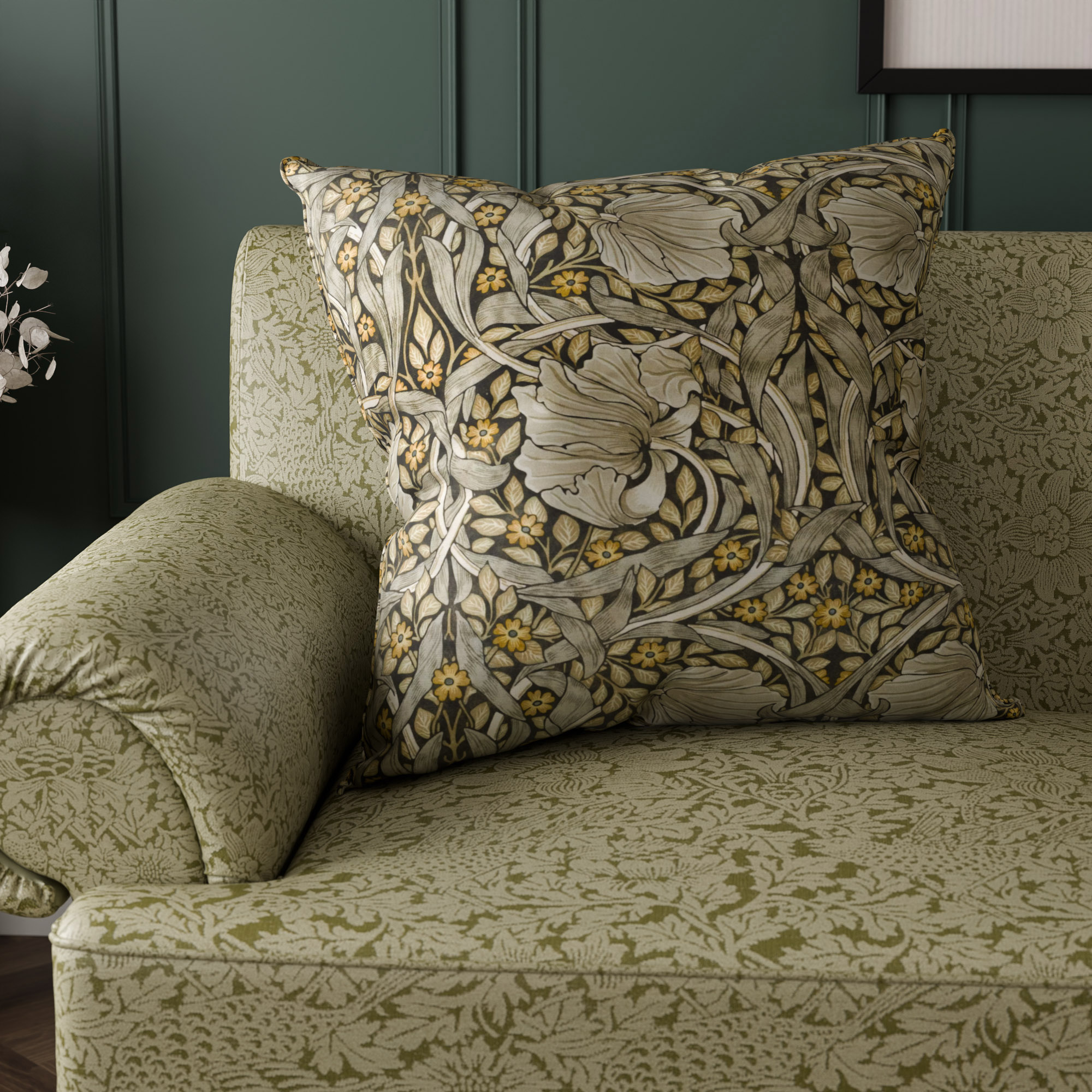 William Morris At Home Pimpernel Velvet Flint Cushion