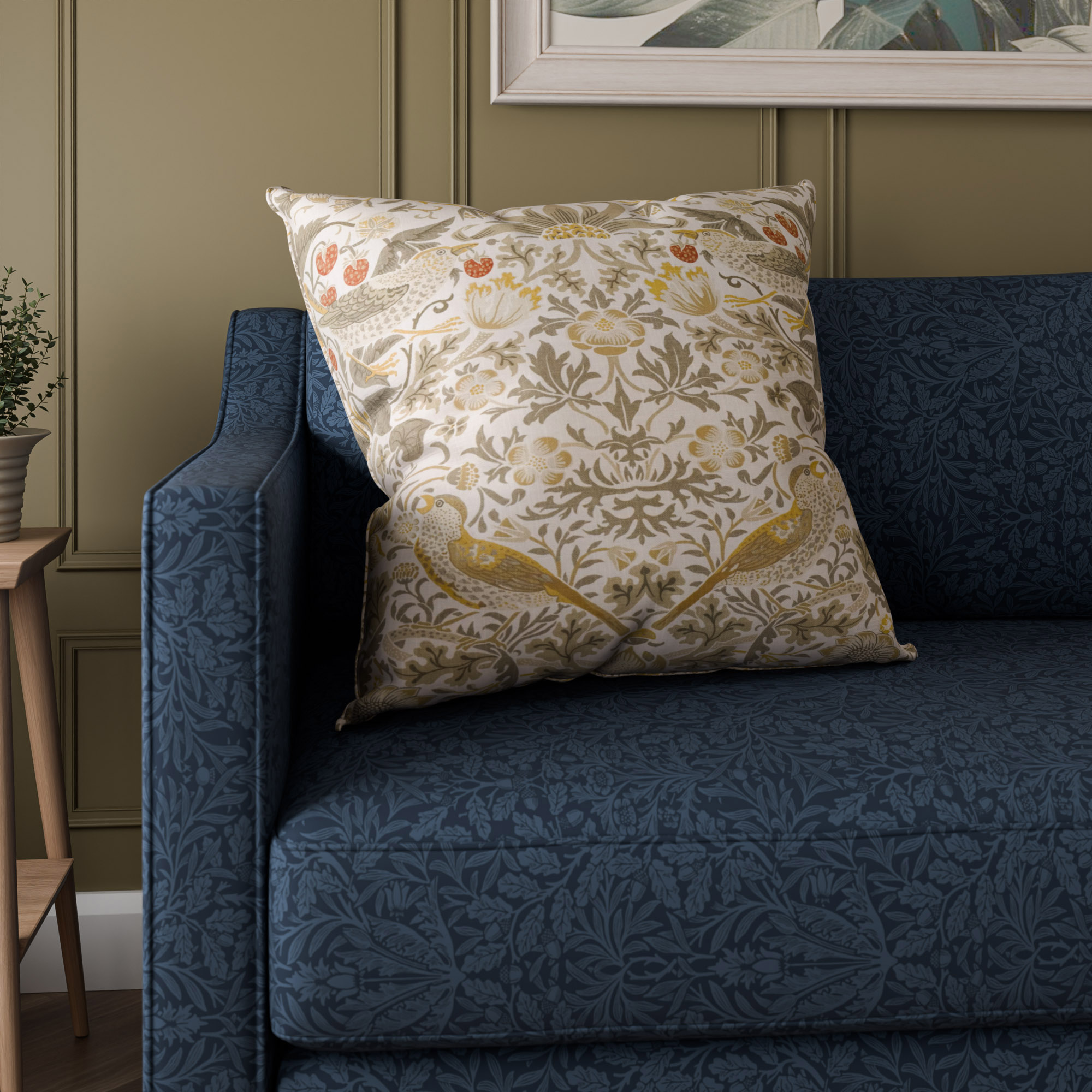 William Morris At Home Strawberry Thief Ochre Cushion