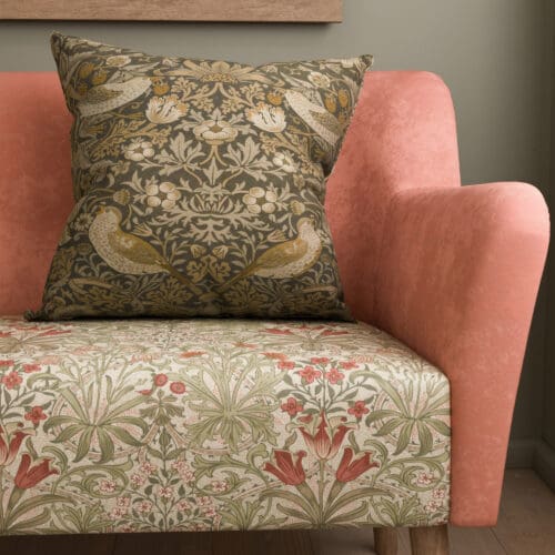 William Morris At Home Strawberry Thief Velvet Flint Cushion