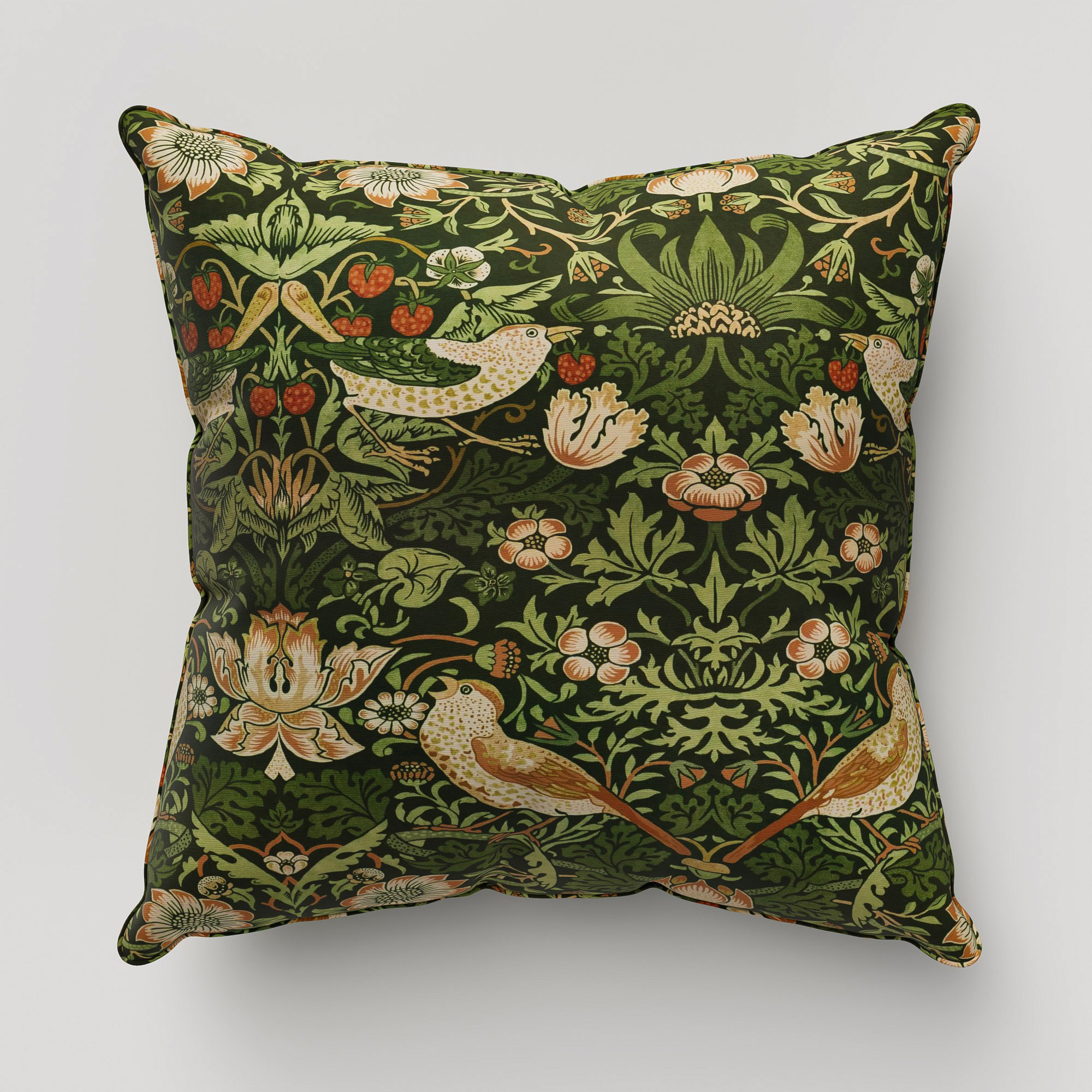 William Morris At Home Strawberry Thief Velvet Nettle Cushion - Image 2