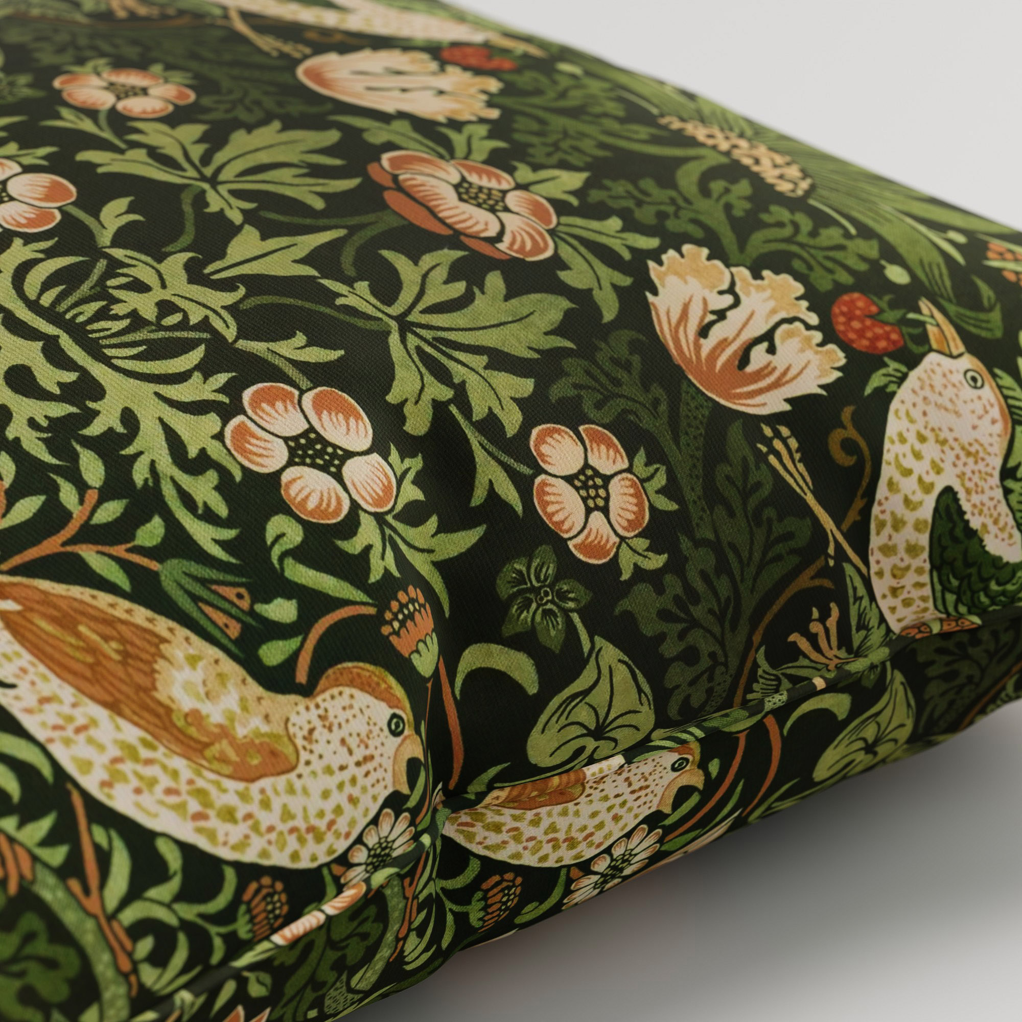William Morris At Home Strawberry Thief Velvet Nettle Cushion - Image 3
