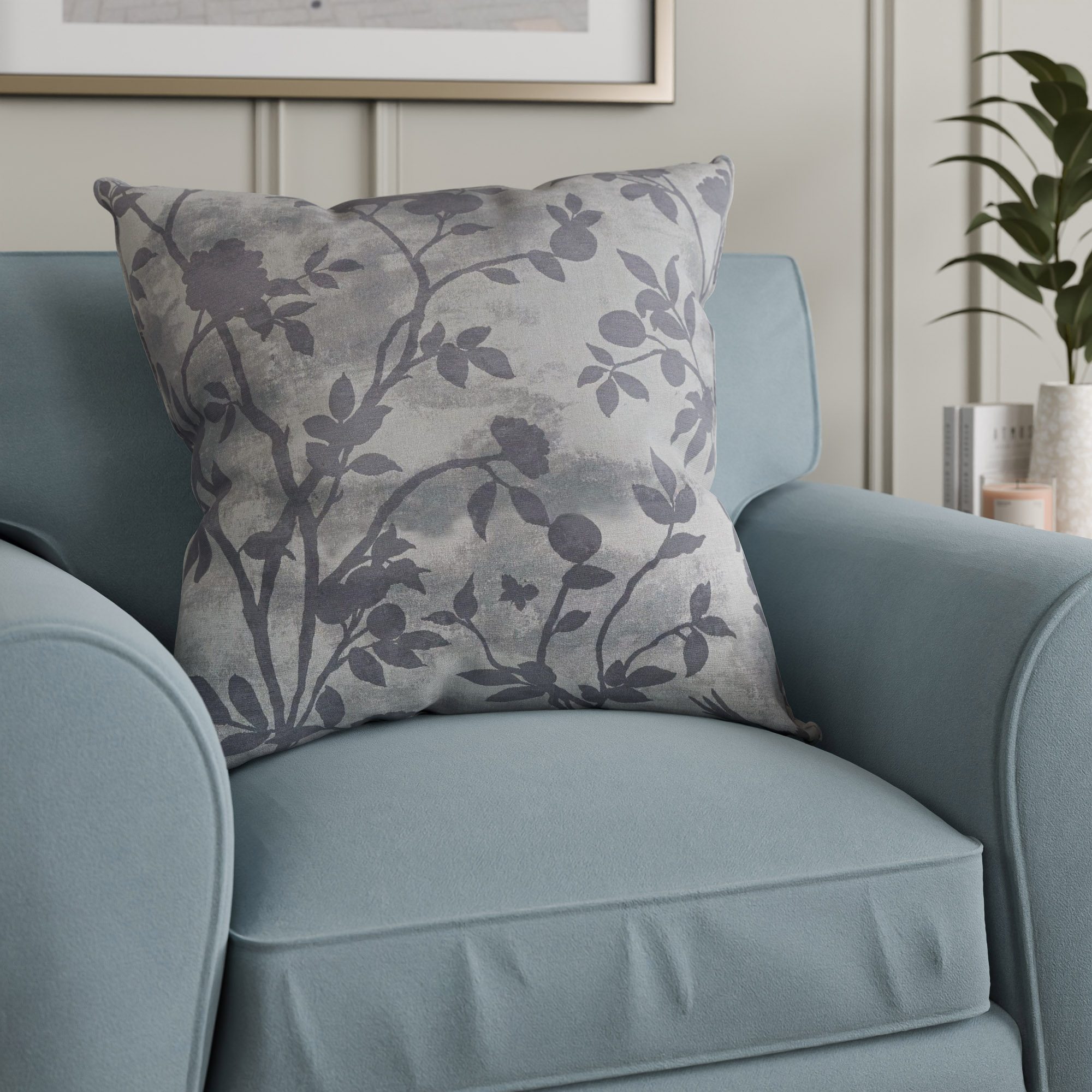 Laura Ashley Eglantine Silhouette Woven Dove Cushion