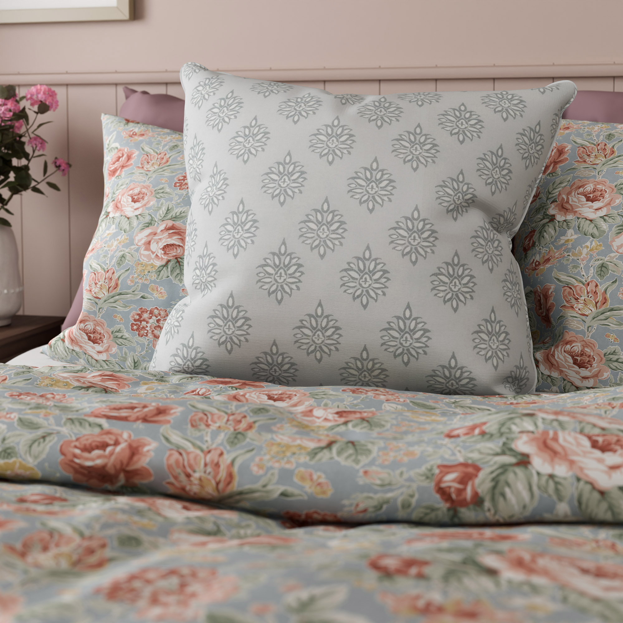 Laura Ashley Gower Slate White Cushion