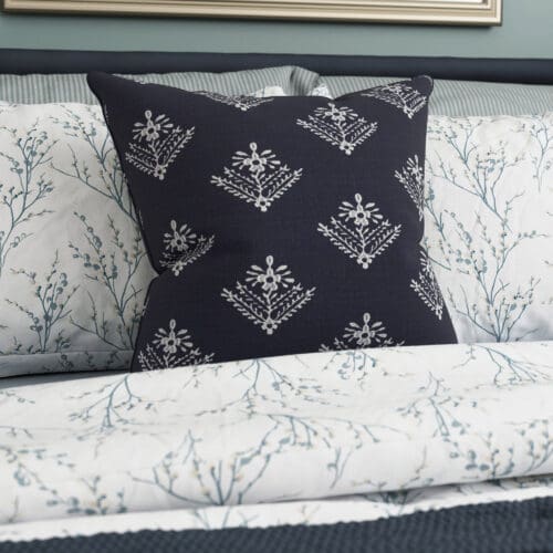 Laura Ashley Lady Fern Embroidery French Navy Cushion