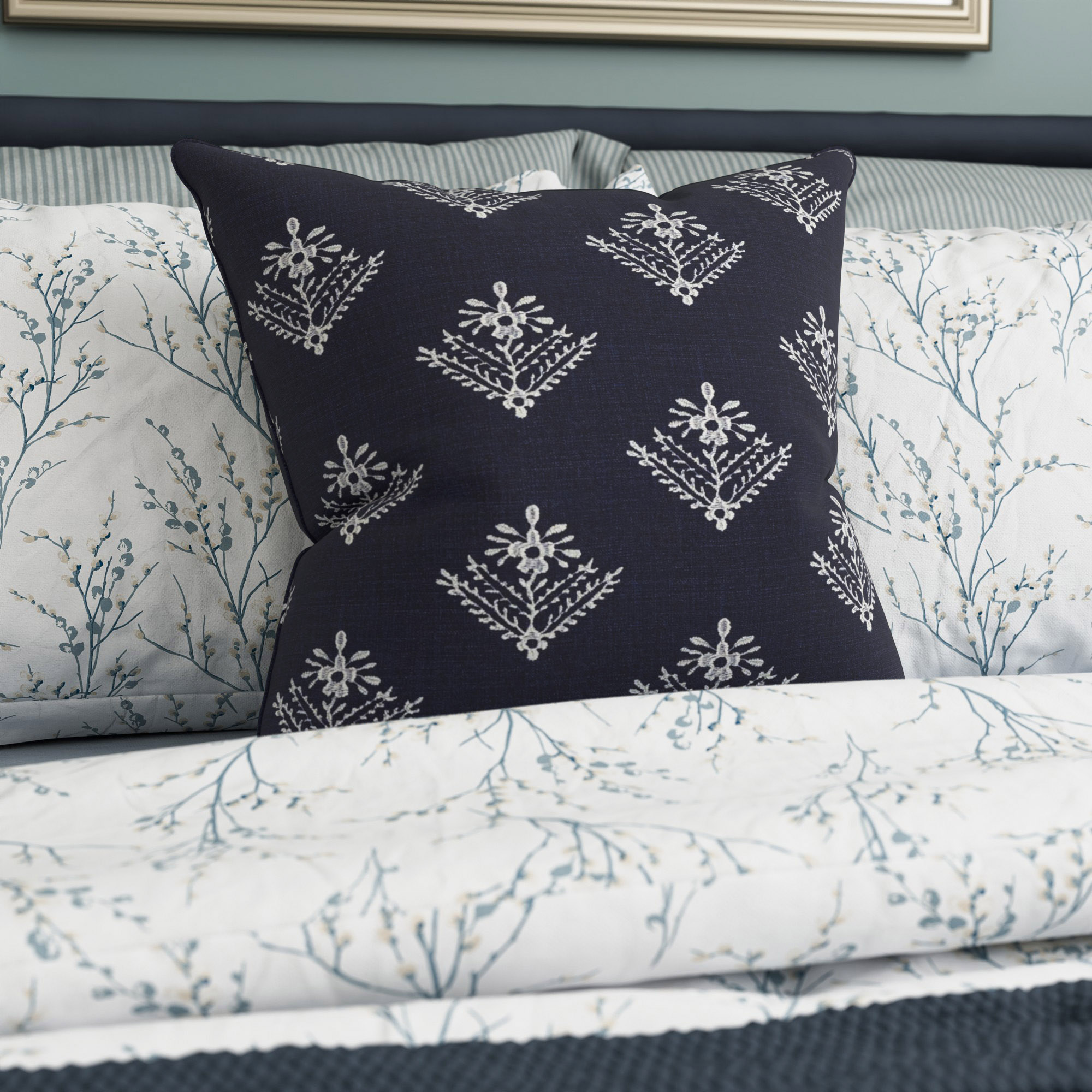 Laura Ashley Lady Fern Embroidery French Navy Cushion
