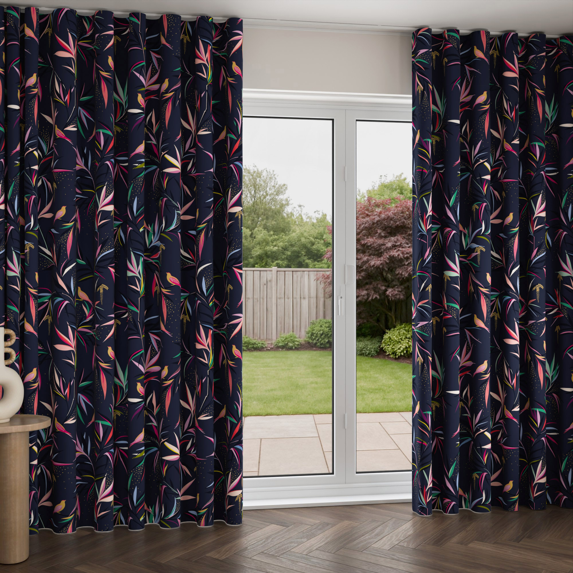 Sara Miller Bamboo Smokey Blue Wave Curtain - Image 2