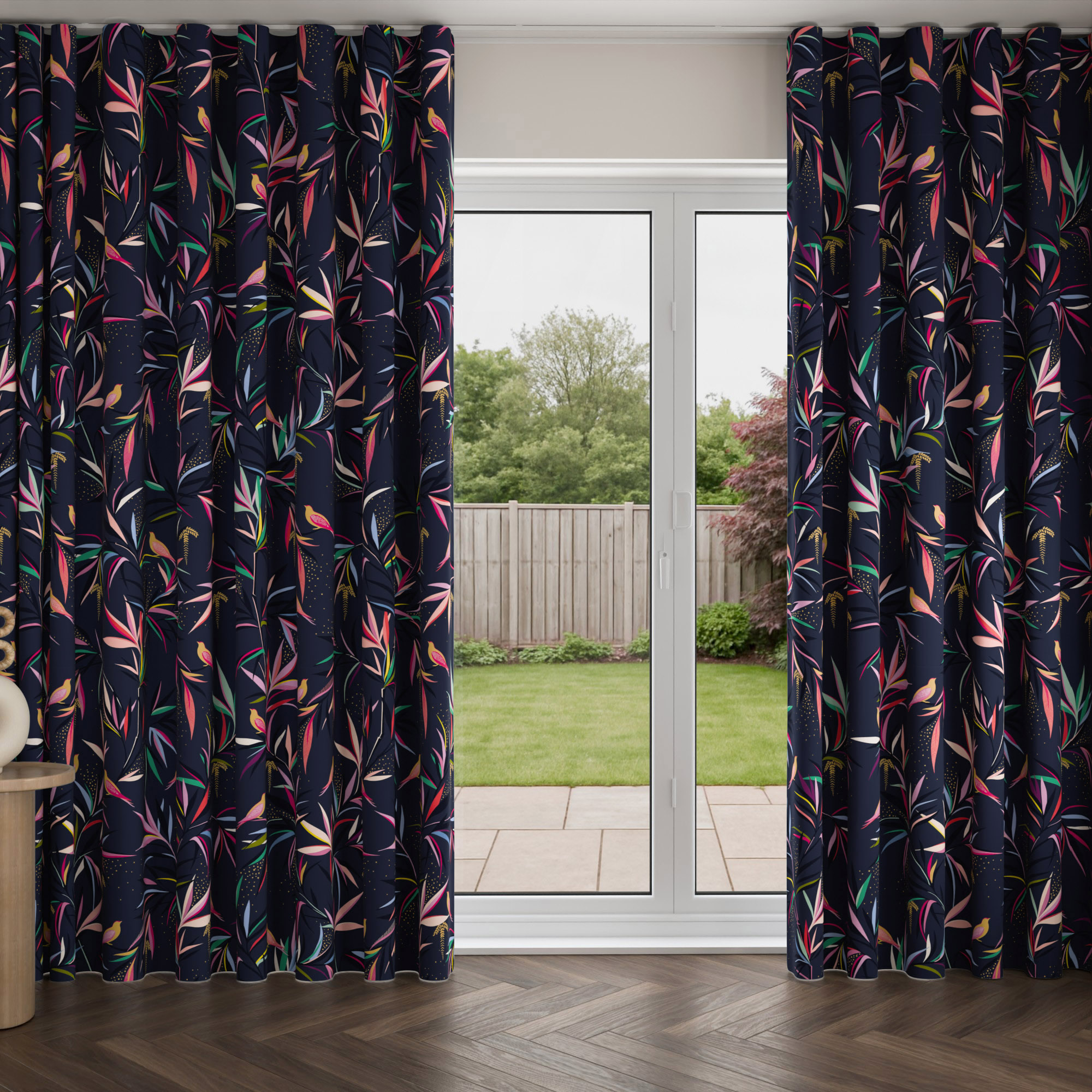 Sara Miller Bamboo Smokey Blue Wave Curtain - Image 3