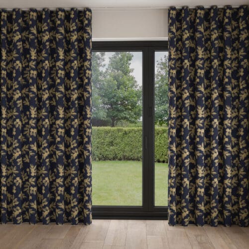 Sara Miller Etched Leaves Deep Navy Wave Curtain