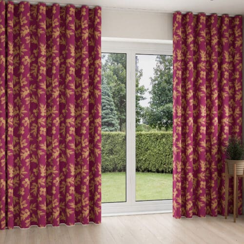 Sara Miller Etched Leaves Fuchsia Wave Curtain