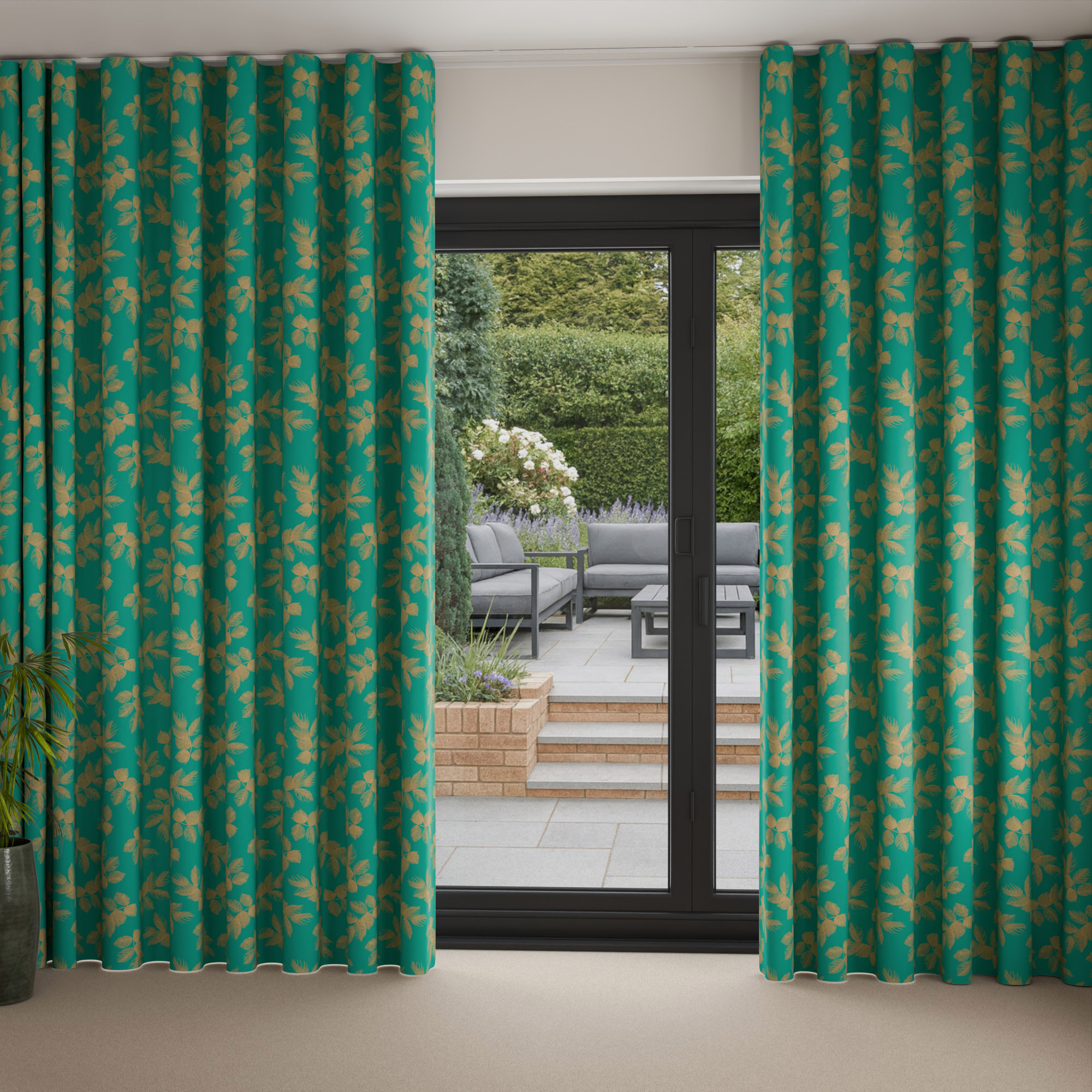 Sara Miller Etched Leaves Green Wave Curtain - Image 2