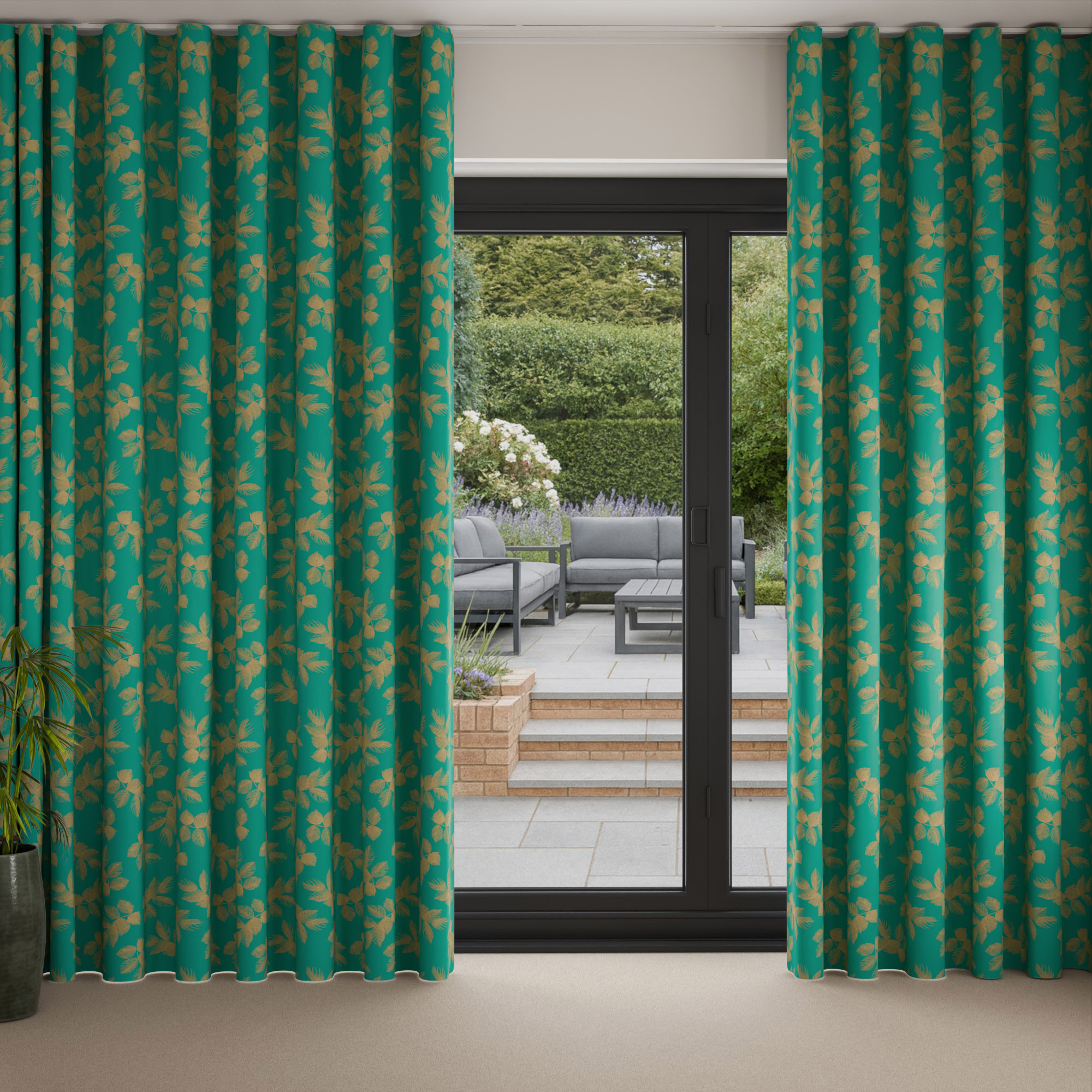 Sara Miller Etched Leaves Green Wave Curtain - Image 3