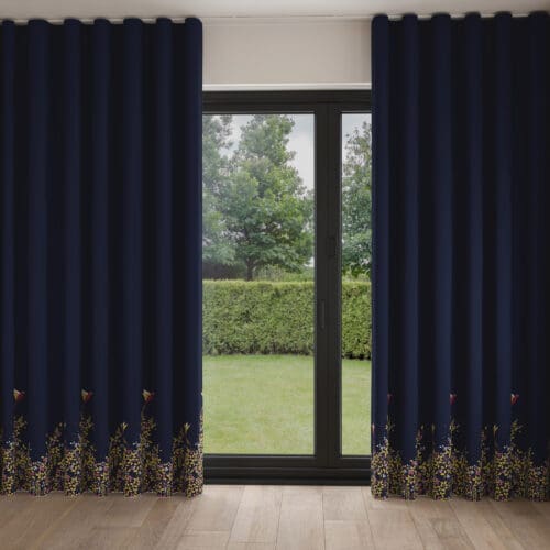 Sara Miller Hummingbird Border Deep Navy Wave Curtain