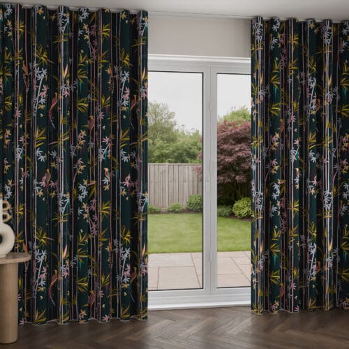 Sara Miller Linear Bamboo Dark Green Wave Curtain