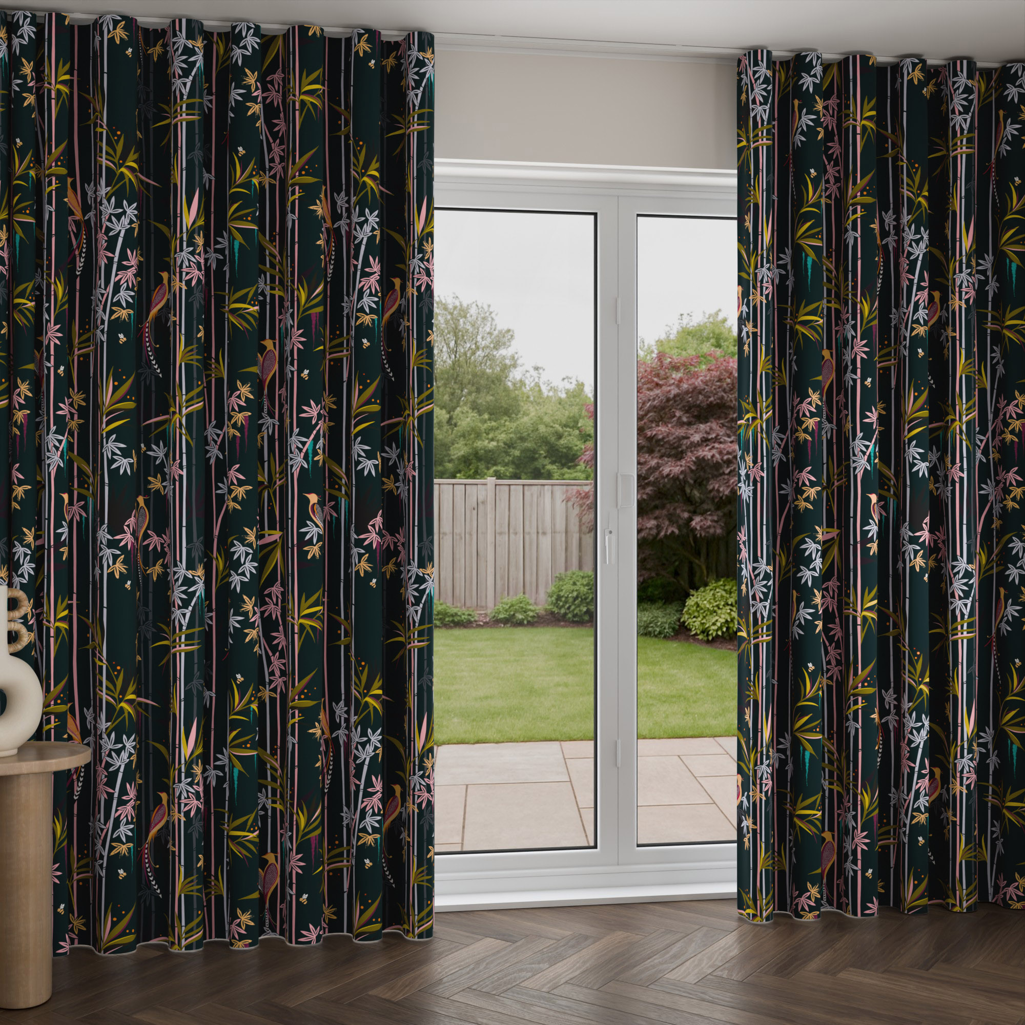 Sara Miller Linear Bamboo Dark Green Wave Curtain