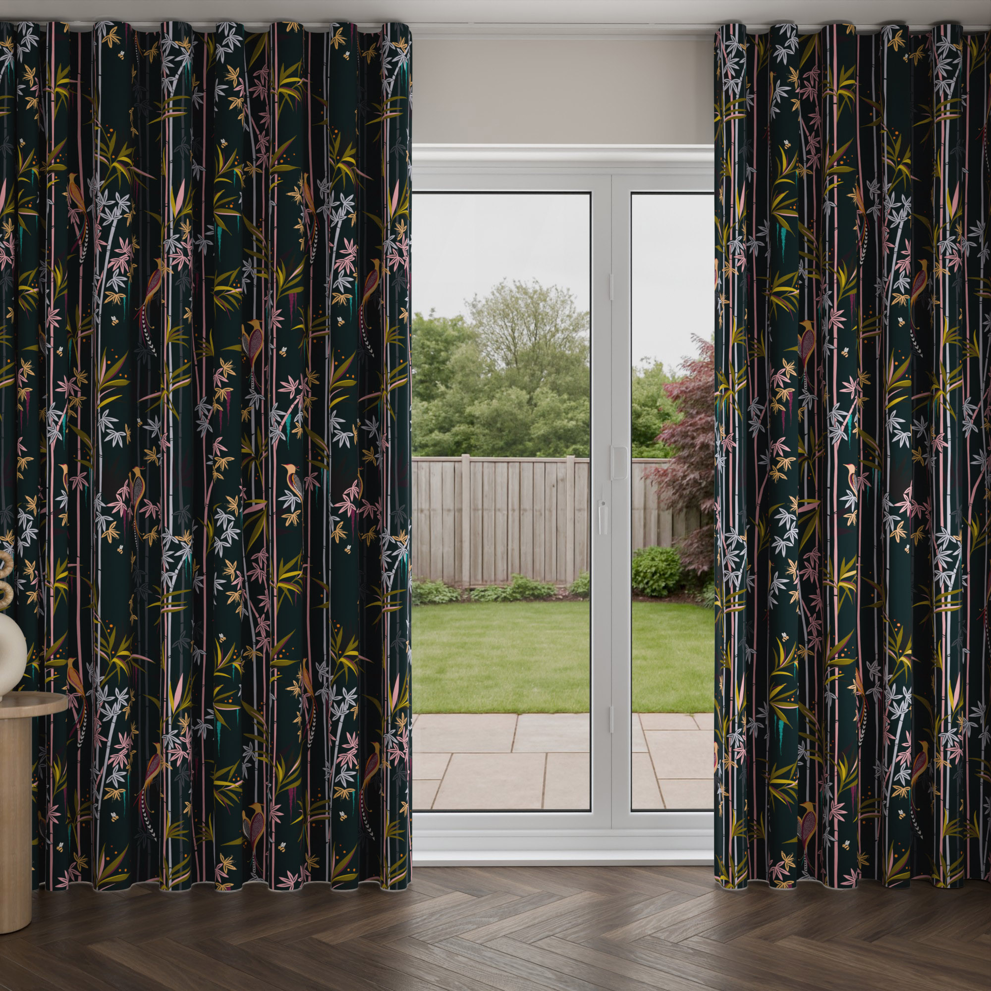 Sara Miller Linear Bamboo Dark Green Wave Curtain - Image 3
