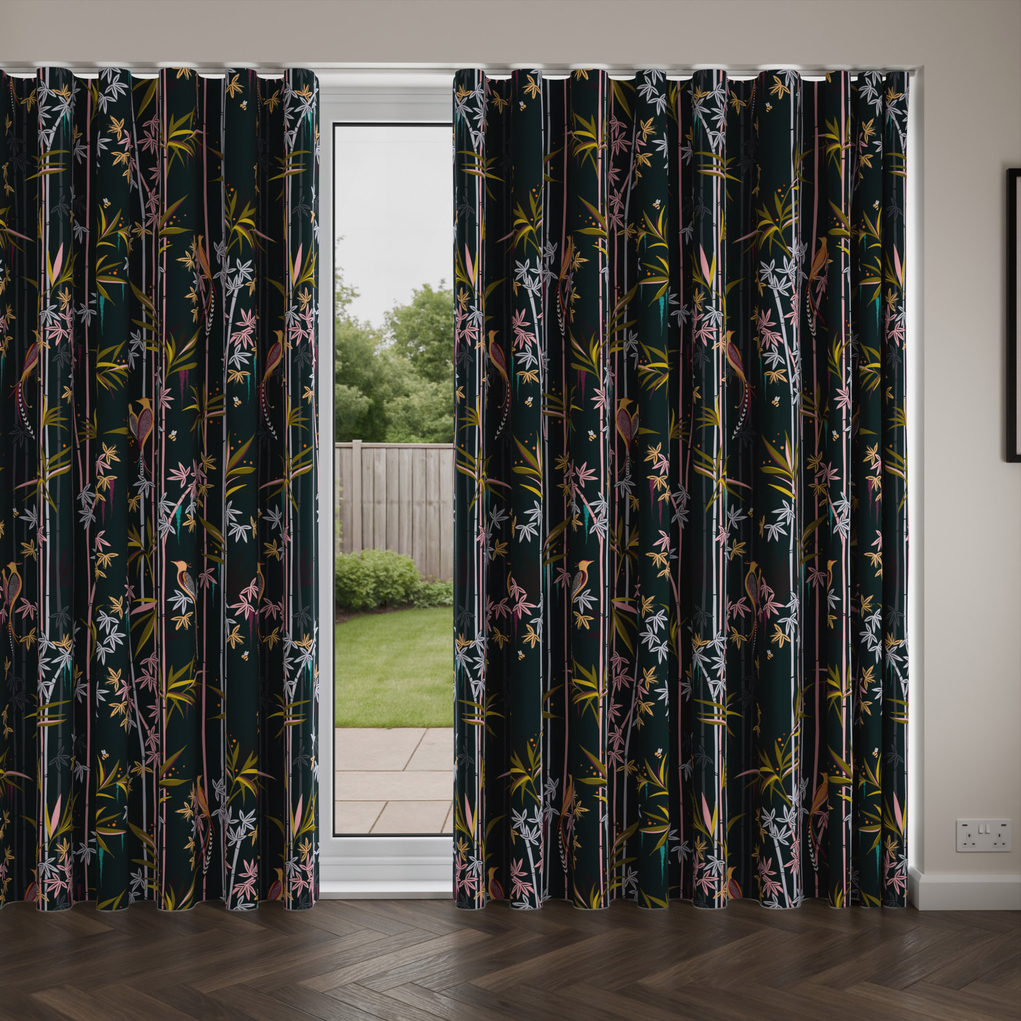 Sara Miller Linear Bamboo Dark Green Wave Curtain - Image 4