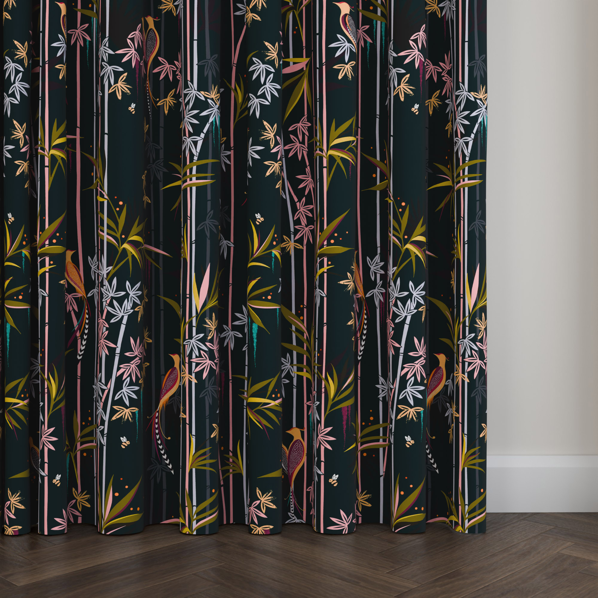 Sara Miller Linear Bamboo Dark Green Wave Curtain - Image 5