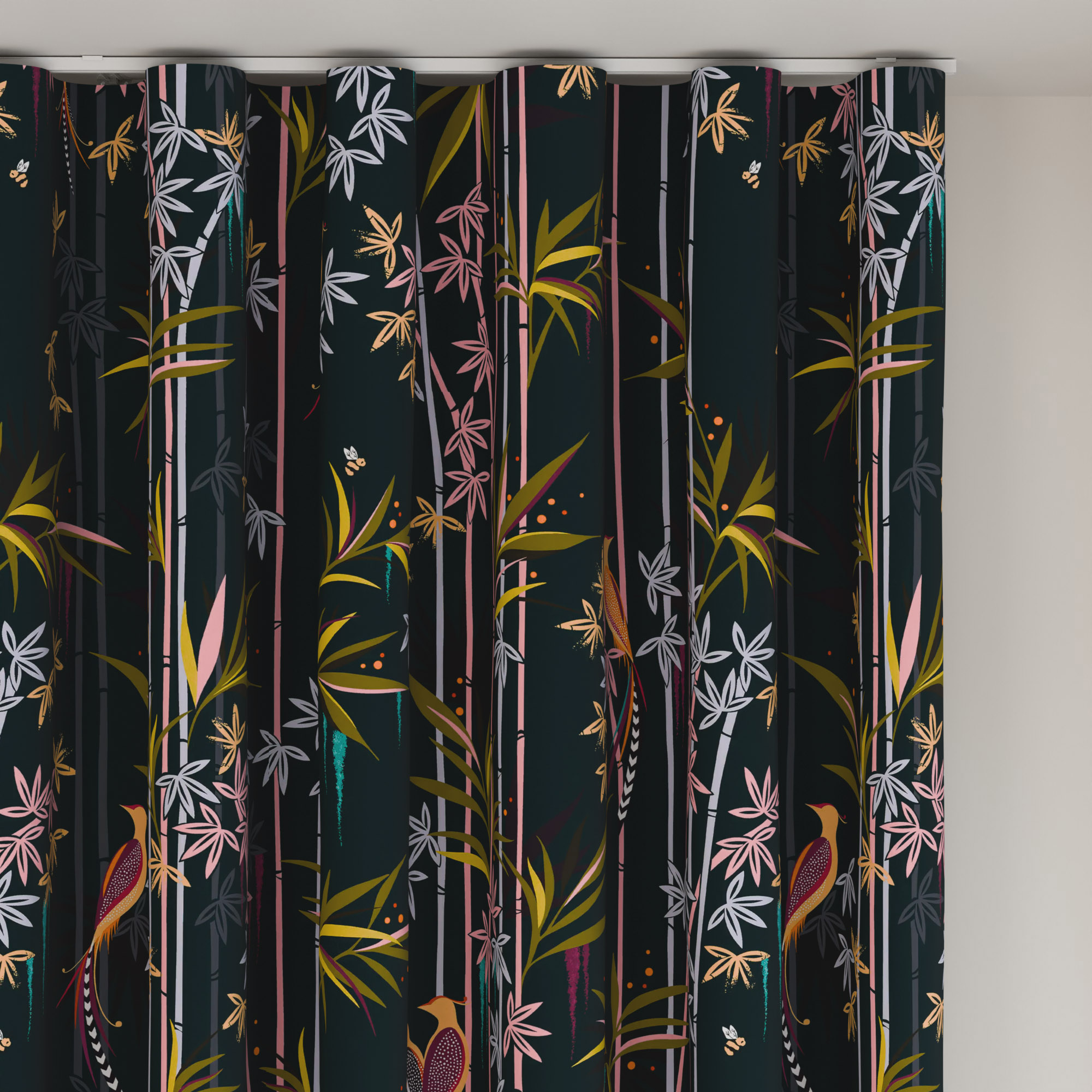 Sara Miller Linear Bamboo Dark Green Wave Curtain - Image 6