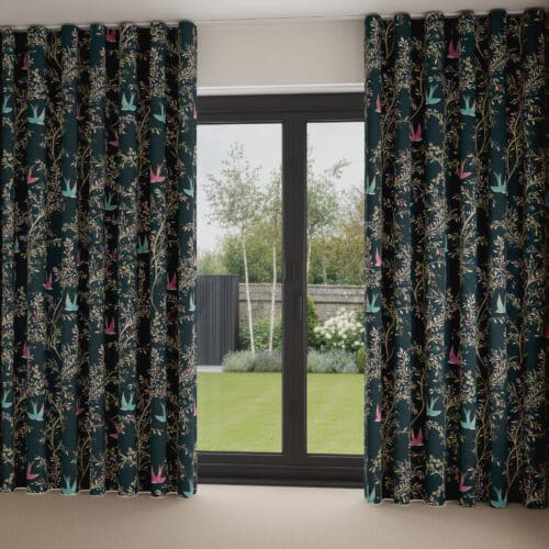 Sara Miller Swallows Forest Green Wave Curtain