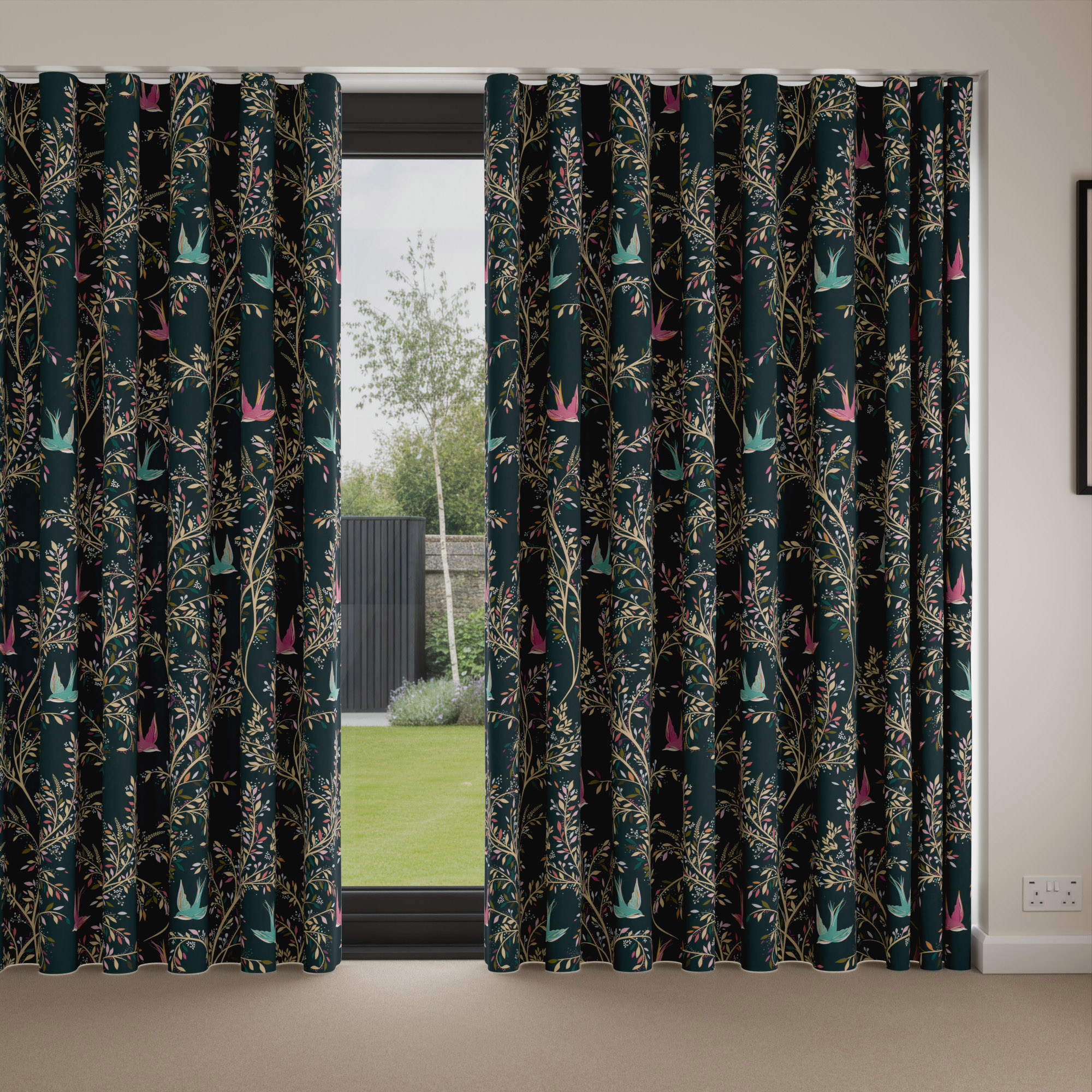 Sara Miller Swallows Forest Green Wave Curtain - Image 4