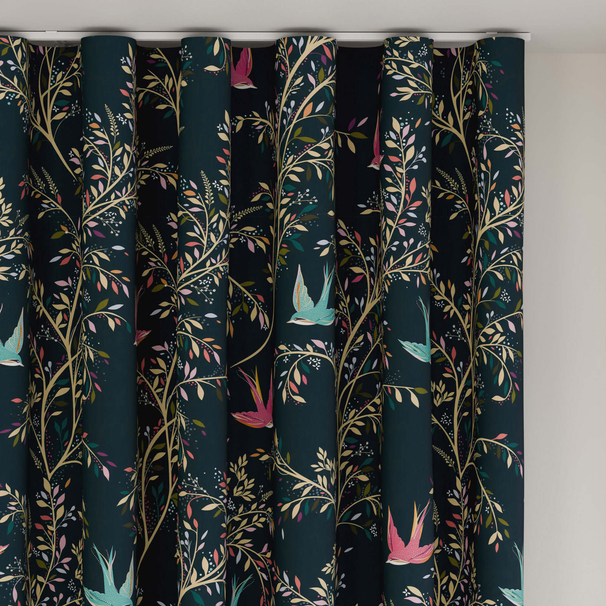 Sara Miller Swallows Forest Green Wave Curtain - Image 6