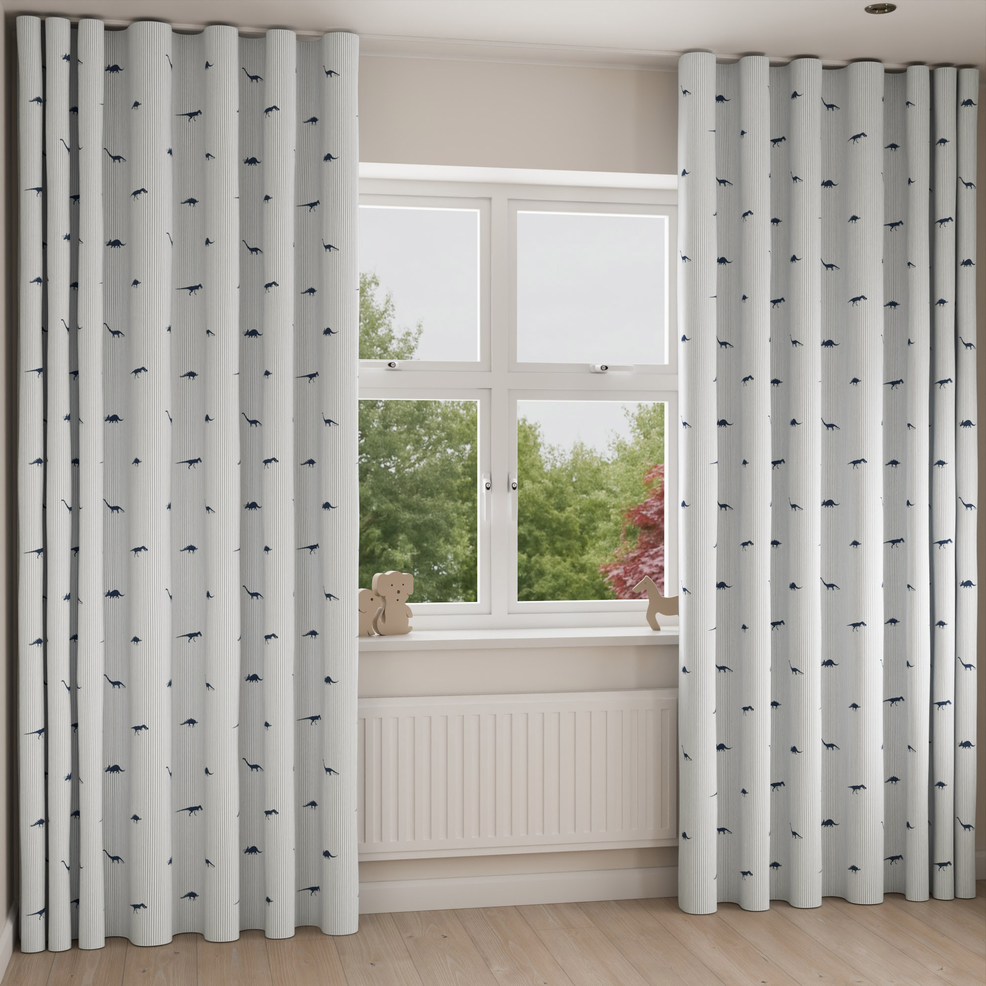Sophie Allport Dinosaur Navy Wave Curtain