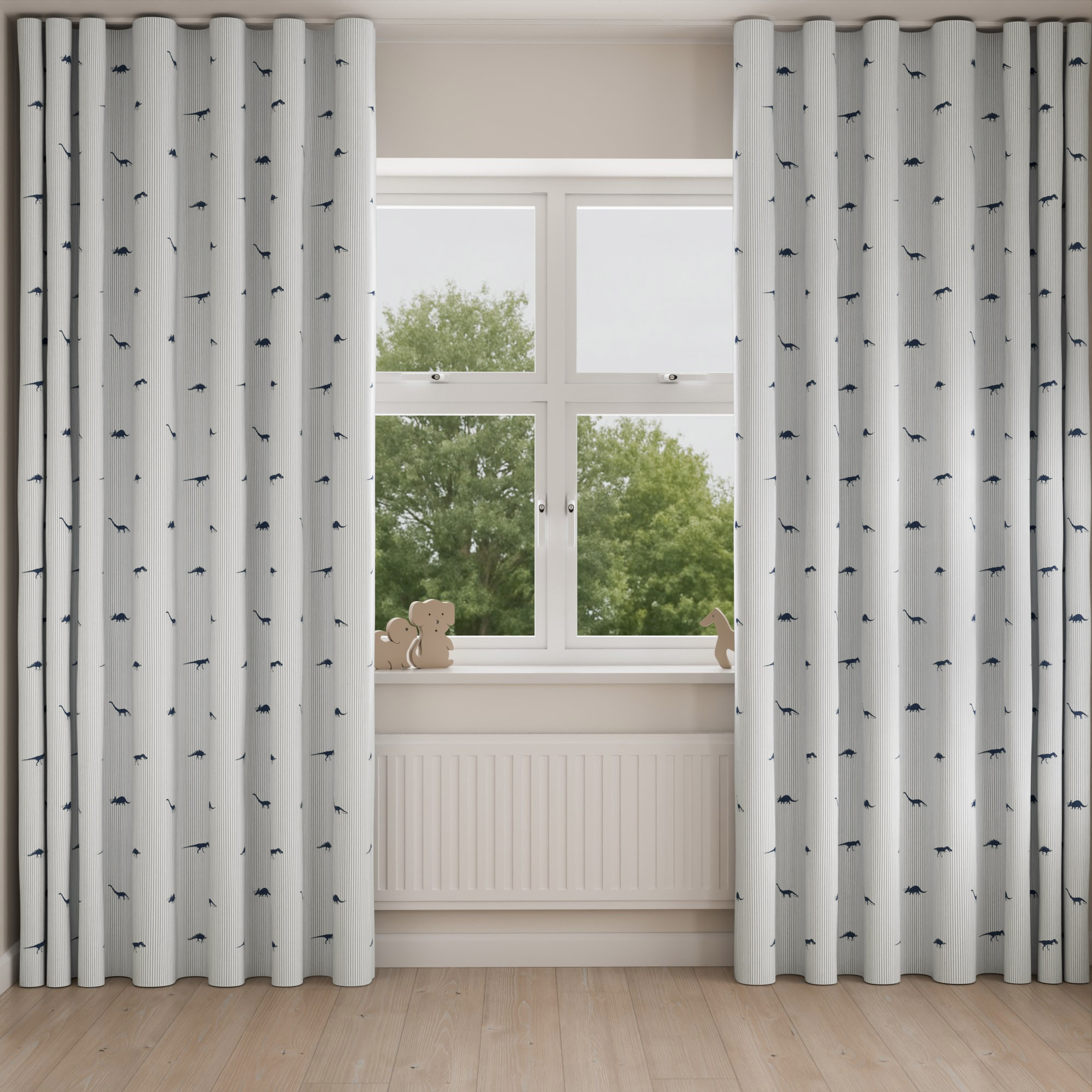 Sophie Allport Dinosaur Navy Wave Curtain - Image 3