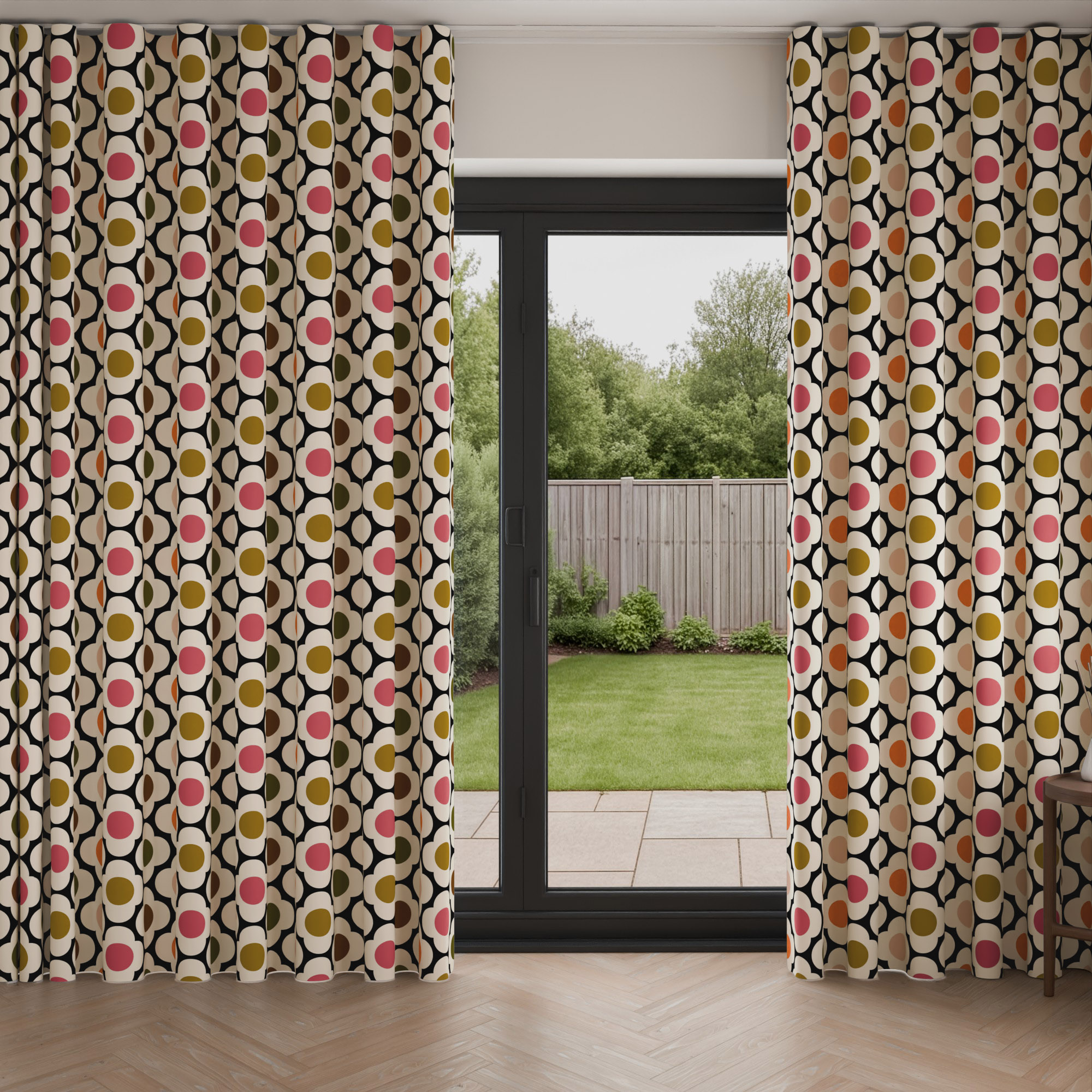 Orla Kiely Spot Flower Red Multi Wave Curtain - Image 3