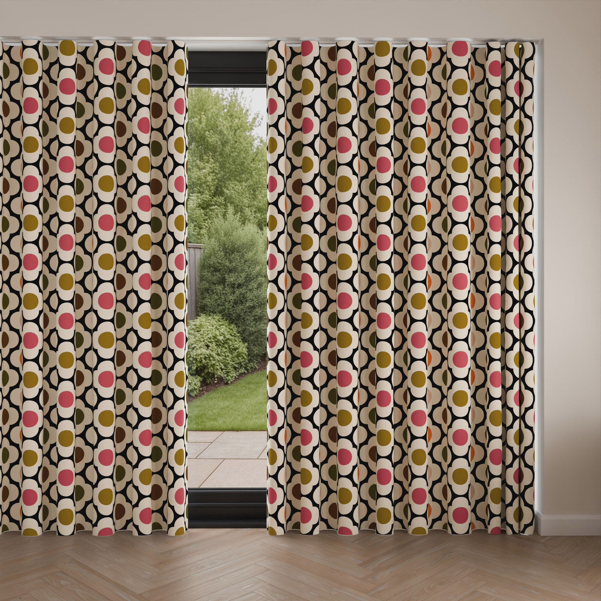 Orla Kiely Spot Flower Red Multi Wave Curtain - Image 4