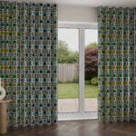 Orla Kiely Spot Flower Stem Blue & Green Wave Curtain