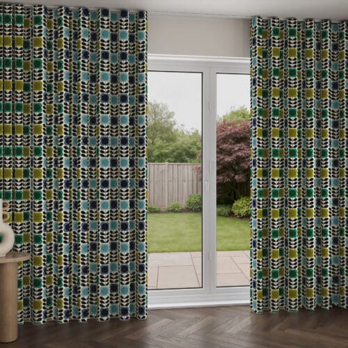 Orla Kiely Spot Flower Stem Blue & Green Wave Curtain