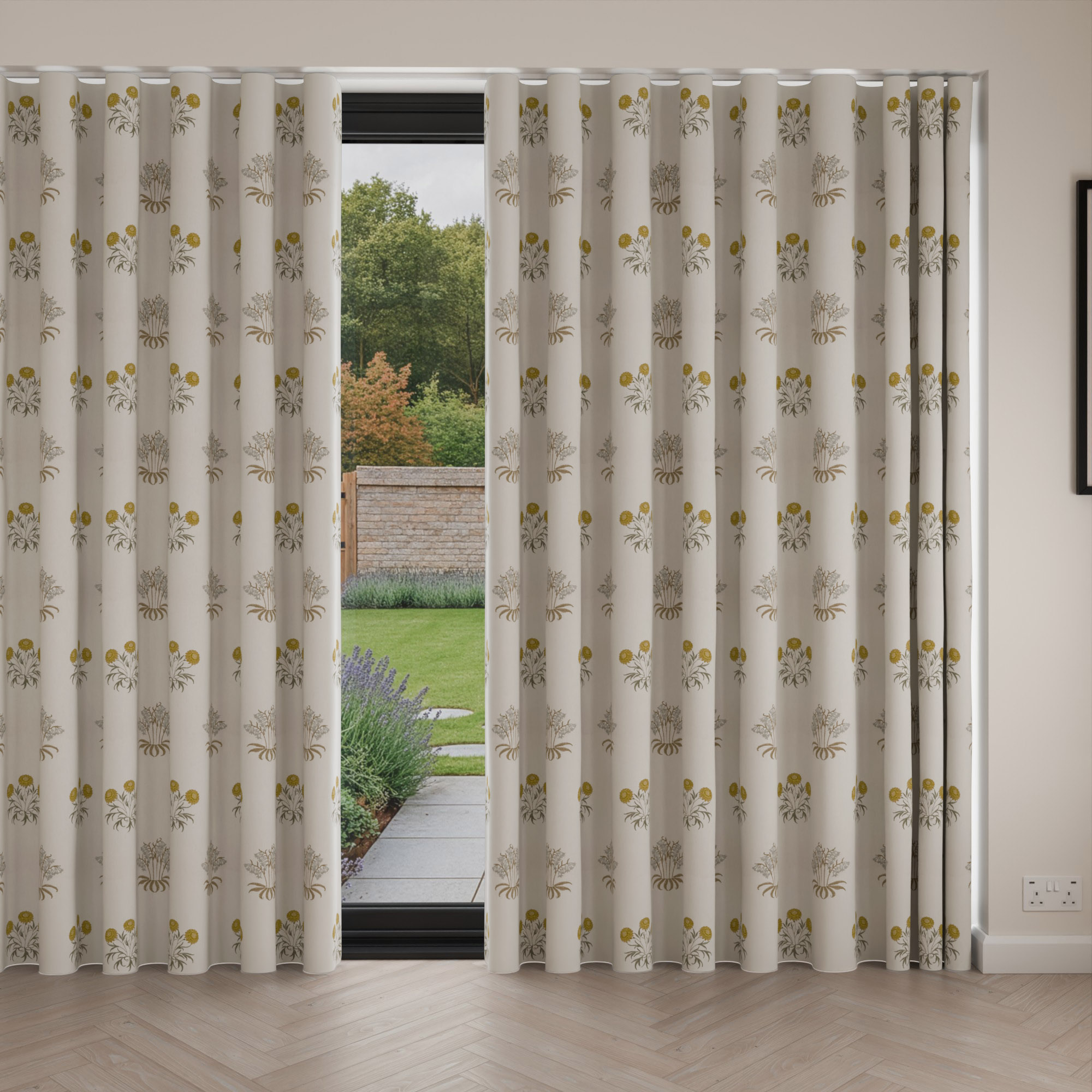 William Morris At Home Lily Flower Embroidery Ochre Wave Curtain - Image 4