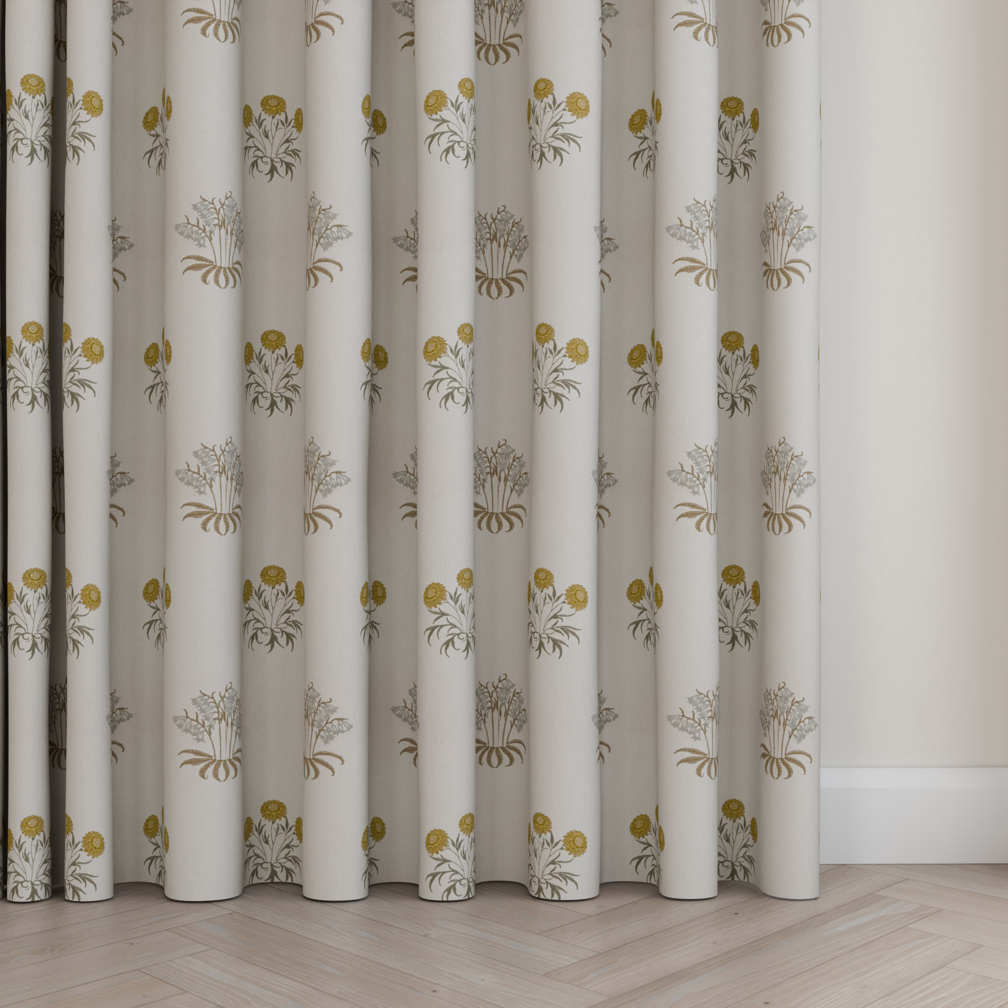 William Morris At Home Lily Flower Embroidery Ochre Wave Curtain - Image 5