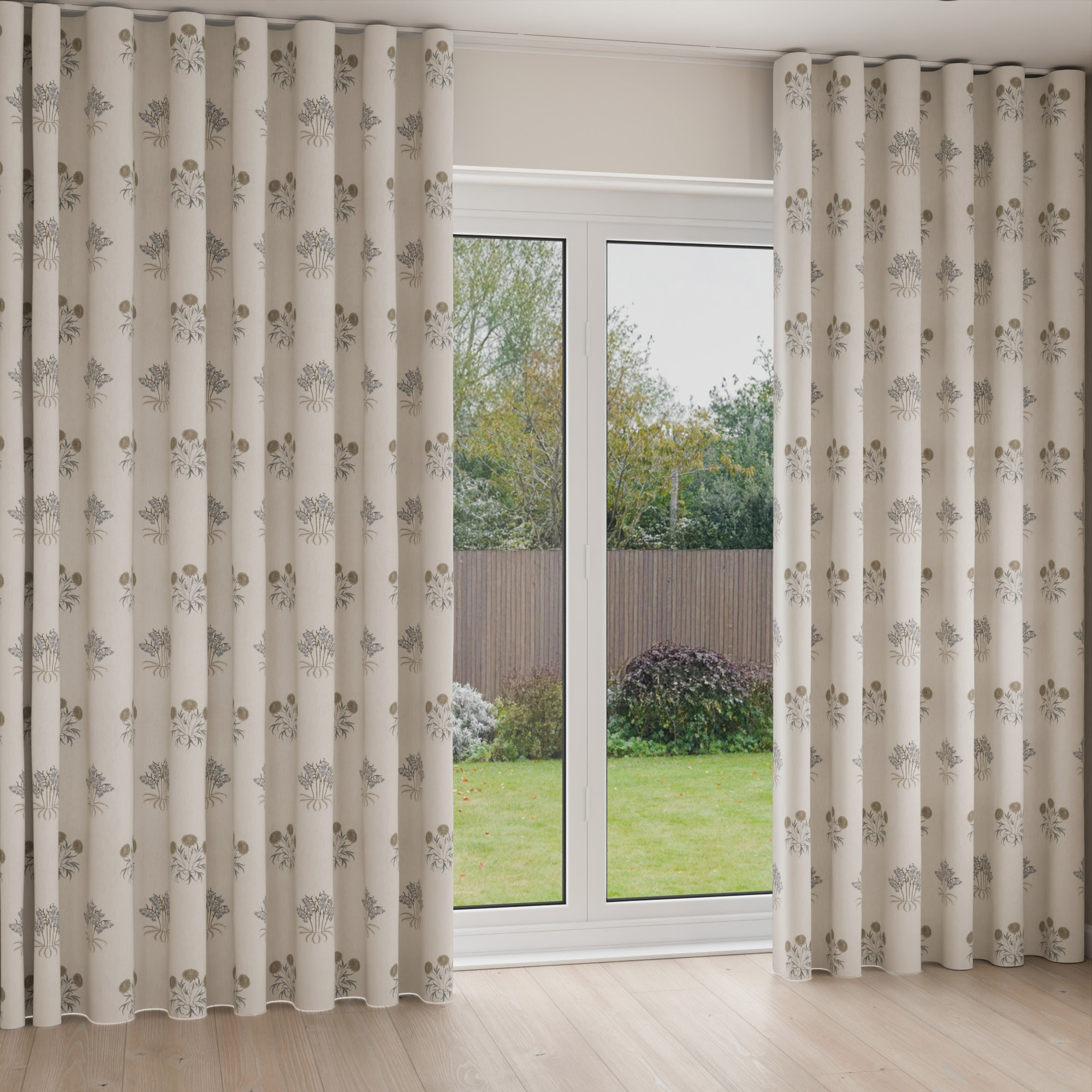 William Morris At Home Lily Flower Embroidery Woad Wave Curtain - Image 2