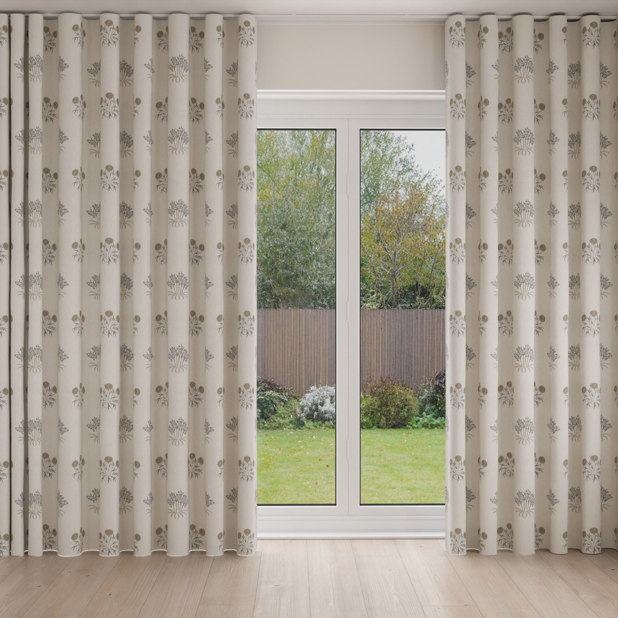 William Morris At Home Lily Flower Embroidery Woad Wave Curtain - Image 3